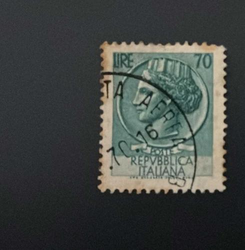 İtalya Pulu - Italy Stamp -  Postadan Geçmiş Pul Filateli - 1970 DAMGALI - SYRACUSE MADENİ PARASI TEMALI PUL, 70 PARA - YABANCI PULLAR -NOSTALJİK DOĞUM GÜNÜ HEDİYESİ