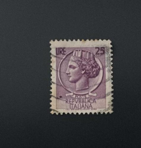 İtalya Pulu - Italy Stamp -  Postadan Geçmiş Pul Filateli - DAMGALI - SYRACUSE MADENİ PARASI TEMALI PUL, 25 PARA - YABANCI PULLAR -NOSTALJİK DOĞUM GÜNÜ HEDİYESİ