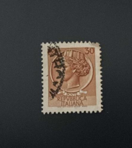 İtalya Pulu - Italy Stamp -  Postadan Geçmiş Pul Filateli - DAMGALI - SYRACUSE MADENİ PARASI TEMALI PUL, 30 PARA - YABANCI PULLAR -NOSTALJİK DOĞUM GÜNÜ HEDİYESİ