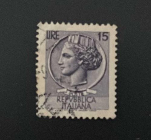İtalya Pulu - Italy Stamp -  Postadan Geçmiş Pul Filateli - DAMGALI - SYRACUSE MADENİ PARASI TEMALI PUL, 15 PARA - YABANCI PULLAR -NOSTALJİK DOĞUM GÜNÜ HEDİYESİ