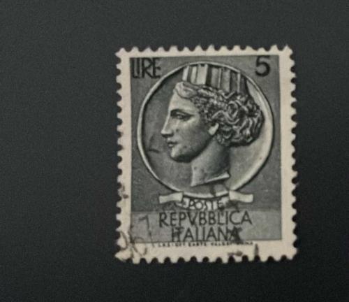 İtalya Pulu - Italy Stamp -  Postadan Geçmiş Pul Filateli - DAMGALI - SYRACUSE MADENİ PARASI TEMALI PUL, 5 PARA - YABANCI PULLAR -NOSTALJİK DOĞUM GÜNÜ HEDİYESİ