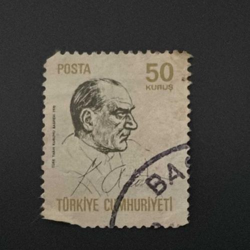 Türk Pulu - Turkish Stamp - Postadan Geçmiş Pul Filateli - DAMGALI - ATATÜRK TEMALI PUL , 50 KURUŞ - Türkiye Cumhuriyeti - NOSTALJİK DOĞUM GÜNÜ HEDİYESİ