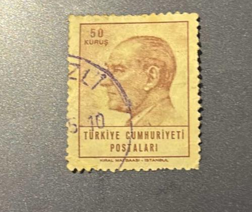 Türk Pulu - Turkish Stamp - Postadan Geçmiş Pul Filateli - DAMGALI - ATATÜRK TEMALI PUL , 50 KURUŞ - Türkiye Cumhuriyeti - NOSTALJİK DOĞUM GÜNÜ HEDİYESİ