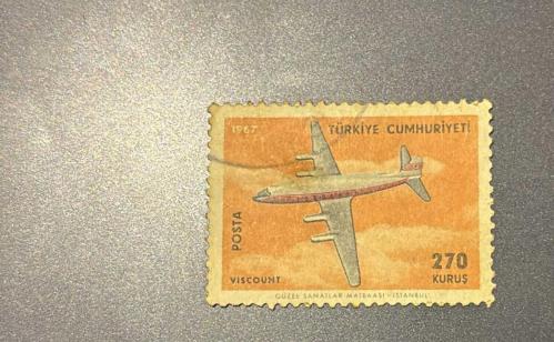 Türk Pulu - Turkish Stamp - Postadan Geçmiş Pul Filateli - DAMGALI - UÇAK TEMALI PUL , 270 KURUŞ - Türkiye Cumhuriyeti - NOSTALJİK DOĞUM GÜNÜ HEDİYESİ - 1967