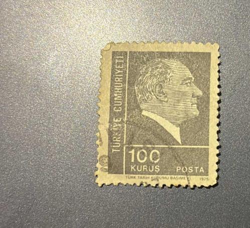 Türk Pulu - Turkish Stamp - Postadan Geçmiş Pul Filateli - DAMGALI - ATATÜRK TEMALI PUL ,100 KURUŞ - Türkiye Cumhuriyeti - NOSTALJİK DOĞUM GÜNÜ HEDİYESİ - 1975