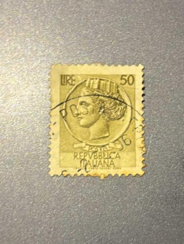 İtalya Pulu - Italy Stamp - Postadan Geçmiş Pul Filateli - Damgalı - SYRACUSE MADENİ PARASI TEMALI İTALYAN PULU, 50 PARA - YABANCI PULLAR -NOSTALJİK DOĞUM GÜNÜ HEDİYESİ