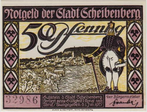 *** ALMANYA 50 PFENNİG 1921 NOTGELD-SCHEİBENBERG. ÇİL.