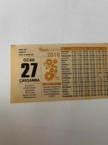 27 Ocak 2010 Orijinal Takvim Yaprağı-Doğum Günü-Söz,Nişan,Nikâh,Düğün ve Önemli Günler Hediyesi-Nesil Takvim-Ayet,Hadis (Bediüzzaman)-Osmanlı Devleti'nin kuruluşu (1299) • Hatay Antlaşması'-nın imzalanması (1937)-Osmanlı Devleti’ni Müjdeleyen Meşhur Rüya-İnsanların En Zayıf Yönü-Günün Duası-Çocuğunuza İsim:Kız:Sadiye,Erkek:Ertan