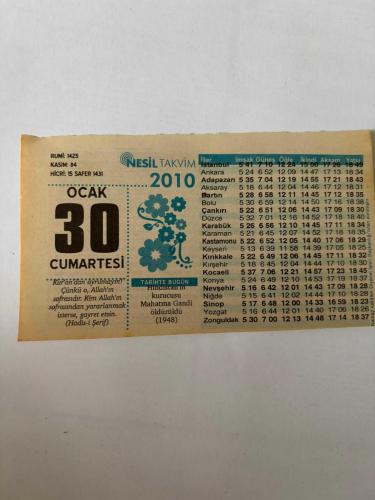 30 Ocak 2010 Orijinal Takvim Yaprağı-Doğum Günü-Söz,Nişan,Nikâh,Düğün ve Önemli Günler Hediyesi-Nesil Takvim-Ayet,Hadis (Hadis-i Şerif)-Hindistan m kurucusu Mahatma Gandi öldürüldü (1948)-Hatim Duası-Şiir İçin İlham-Günün Duası-Çocuğunuza İsim:Kız:Sema,Erkek:Uğur