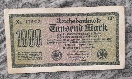100 SENELİK -1922 D REİCH KAĞIT PARALAR 5 ADET 10 -50 mark 1000 5000 20000 BİN MARK