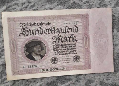 100 SENELİK -1922 D REİCH KAĞIT PARALAR 5 ADET 100 MARK 10000 10000  50000 100000 BİN MARK