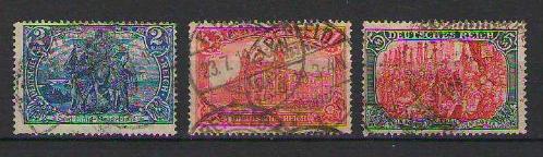 Almanya Deutsches Reich 1902 Yüksek Değerli Mark Pulları – 1, 2 ve 5 Mark Damgalı Lot (Kat : 225 $)