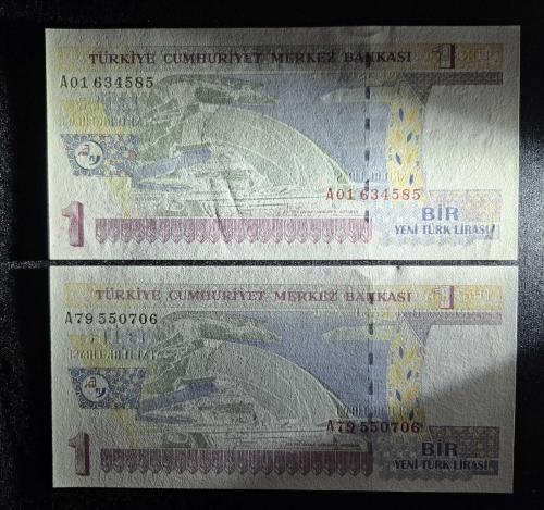 8. Emisyon 1. Tertip 1 Yeni Türk Lirası - A01,A79 ilk ve son seri takım (ÇİL)