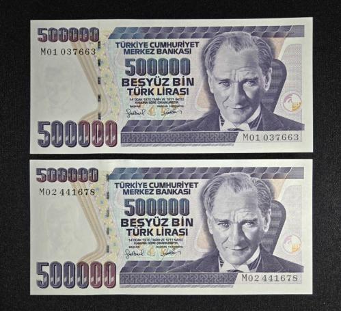 7. Emisyon 4. Tertip 500.000 Lira - M01 ve M02 Serisi 2'li Lot (Çil-Ça)