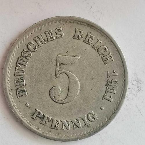 ALMANYA  1911 F    5  PFENNIG