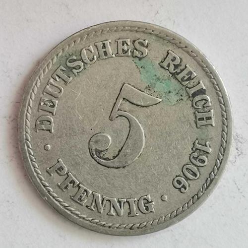 ALMANYA  1906 A    5  PFENNIG