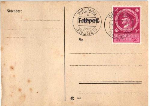 ALMAN İMPARATORLUĞU 1944 II. DÜNYA SAVAŞI ADOLF HİTLER ASKERİ POSTA KARTI WELNAU DAMGALI