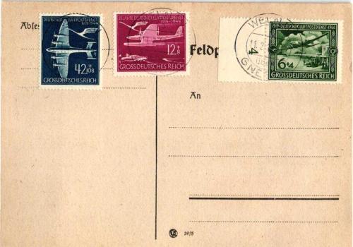 ALMAN İMPARATORLUĞU 1944 ALMAN HAVA POSTASI WELNAU DAMGALI ASKERİ POSTA KARTI