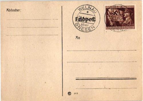 ALMAN İMPARATORLUĞU 1944 ADOLF HİTLER WELNAU DAMGALI ASKERİ POSTA KARTI