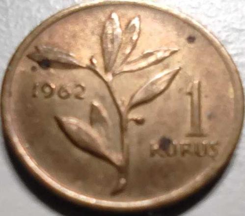 Türkiye Cumhuriyeti 1 Kuruş 1962 Bronz Madeni Para