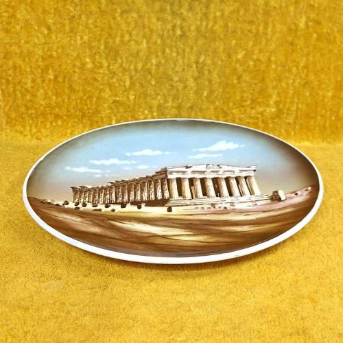 VINTAGE EL BOYAMA ATİNA PARTHENON TAPINAĞI TEMALI SERAMİK TABAK ÇAP 26 cm