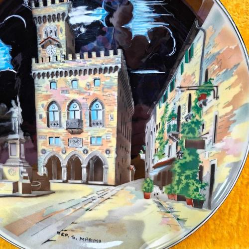 VINTAGE AVRUPA CERÀMICA TITANO SAN MARİNO CUMHURİYETİ HATIRASI EL BOYAMA SERAMİK TABAK
