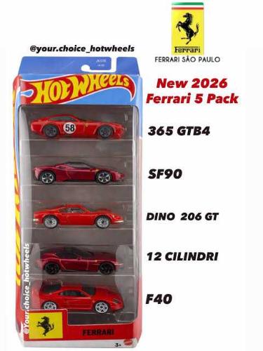 2026 Ferrari Series Lisanslı Hot Wheels 1/64 Ölçek 7 cm  Diecast 5 Li Araç Seti