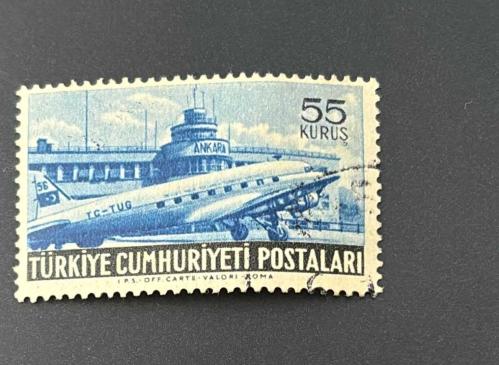 Türk Pulu - Turkish Stamp - Postadan Geçmiş Pul Filateli -  DAMGALI - ANKARA HAVALİMANI VE UÇAK TEMALI PUL , 55 KURUŞ - Türkiye Cumhuriyeti - NOSTALJİK DOĞUM GÜNÜ HEDİYESİ