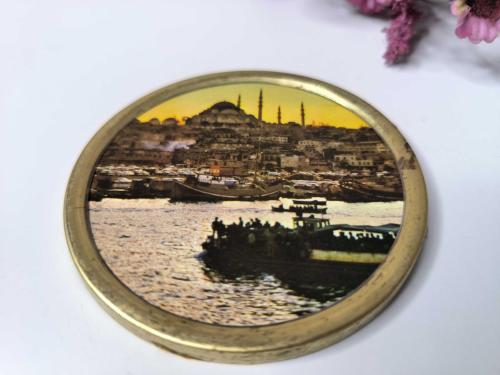 Süleymaniye Cami Mini Tabak - Haliç Manzara Dekor - Bardak Altı  - İstanbul Temalı Hediyelik Dekor - 007