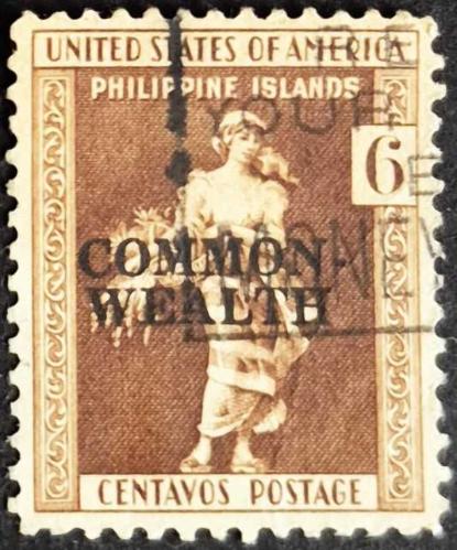 +++ AMERİKA FİLİPİNLER , FİLİPİNLİ KADIN      1935   6C COMMON-WEALTH SÜRŞARJLI    - DAMGALI