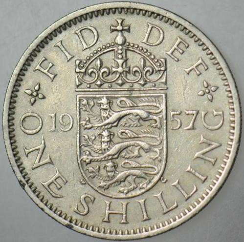 BİRLEŞİK KRALLIK 1 ŞİLİN 1957 KRALİÇE II. ELİZABETH 23 mm. İNGİLTERE.