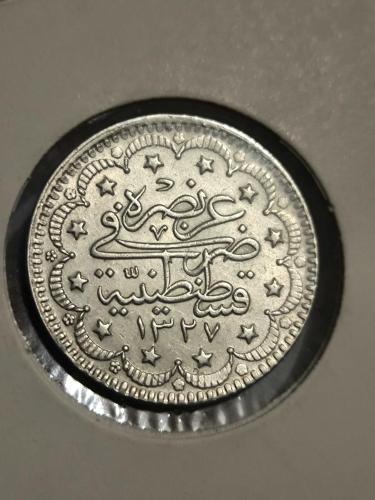 Osmanlı Sultan Mehmet Reşat Gümüş 5 Kuruş  1327/2 Çok iyi Kondüsyon