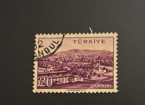 Türk Pulu - Turkish Stamp -  Postadan Geçmiş Pul Filateli - İSTANBUL DAMGALI - CANKIRI İLİ MANZARASI TEMALI PUL , 20 PARA - Türkiye Cumhuriyeti - NOSTALJİK DOĞUM GÜNÜ HEDİYESİ