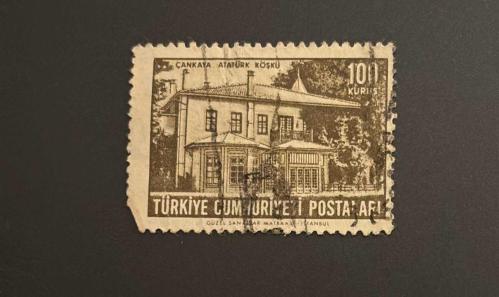 Türk Pulu - Turkish Stamp -  Postadan Geçmiş Pul Filateli - DAMGALI - ÇANKAYA ATATÜRK KÖŞKÜ TEMALI PUL , 100 KURUŞ - Türkiye Cumhuriyeti - NOSTALJİK DOĞUM GÜNÜ HEDİYESİ