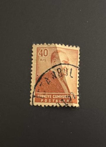 Türk Pulu - Turkish Stamp -  Postadan Geçmiş Pul Filateli - 1957 İSTANBUL DAMGALI - ATATÜRK TEMALI PUL , 40 KURUŞ - Türkiye Cumhuriyeti - NOSTALJİK DOĞUM GÜNÜ HEDİYESİ