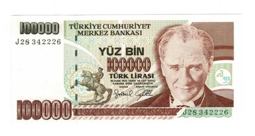 7.Emisyon 3.Tertip 100.000 Türk Lirası Seri J28 - ÇİL TCK10308