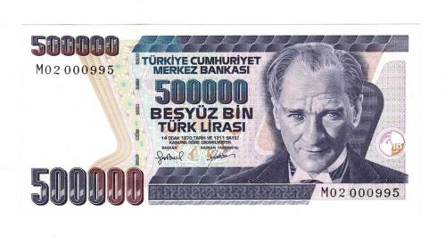 7.Emisyon 4.Tertip 500.000 Türk Lirası *İLK BİN* Seri M02 000995 - ÇİL TCK10331