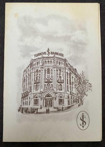 Türkiye İş Bankası Tarihi Bina Çizimli Eski Tebrik Kartı