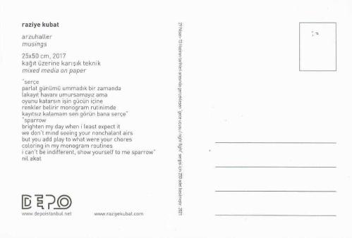 Arzuhaller / Musings Raziye Kubat 29 Nisan 13 Haziran 2021 Gece Uçuşu / Night Flight Sergisi Kartı