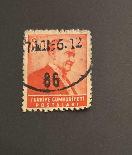 Türk Pulu - Turkish Stamp -  Postadan Geçmiş Pul Filateli - 1956 DAMGALI - ATATÜRK TEMALI PUL , 3 KURUŞ - Türkiye Cumhuriyeti - NOSTALJİK DOĞUM GÜNÜ HEDİYESİ
