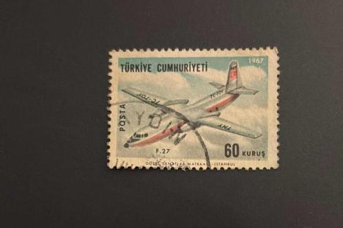 Türk Pulu - Turkish Stamp -  Postadan Geçmiş Pul Filateli - DAMGALI - UÇAK TEMALI PUL , 60 KURUŞ - Türkiye Cumhuriyeti - NOSTALJİK DOĞUM GÜNÜ HEDİYESİ -1967