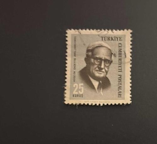 Türk Pulu - Turkish Stamp -  Postadan Geçmiş Pul Filateli - DAMGALI - HÜSEYİN SADETTİN AREL (1880-1955) TEMALI PUL, 25 KURUŞ- Türkiye Cumhuriyeti - NOSTALJİK DOĞUM GÜNÜ HEDİYESİ