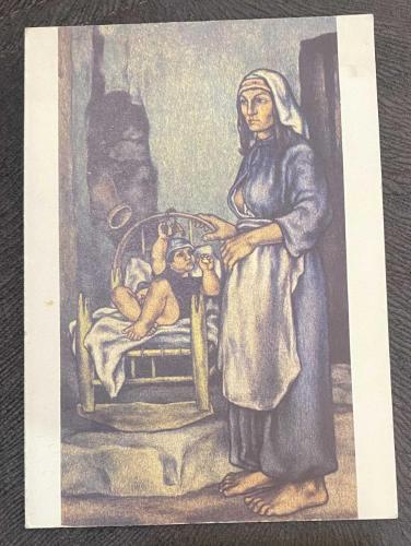 Köylü Anne ve Beşik Resimli Eski Tebrik Kartı