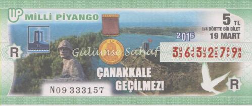 Milli Piyango Bileti: 19 Mart 2016, R, (1/4) Dörtte Bir Bilet / Çanakkale Geçilmez