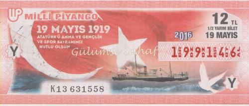 LOT.7 » Milli Piyango Bileti: 19 Mayıs 2016, Y, (1/2) Yarım Bilet / 19 Mayıs 1919