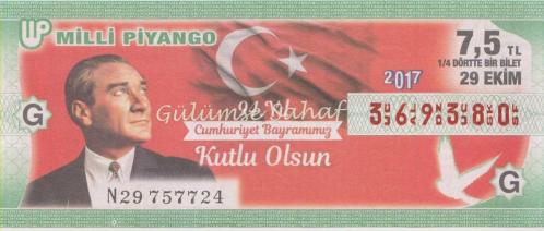 Milli Piyango Bileti: 29 Ekim 2017, G, (1/4) Dörtte Bir Bilet
