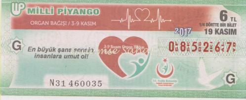 Milli Piyango Bileti: 19 Kasım 2017, G, (1/4) Dörtte Bir Bilet / Organ Bağışı