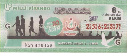 Milli Piyango Bileti: 9 Ekim 2017, G, (1/4) Dörtte Bir Bilet / Hareketli Yaşam