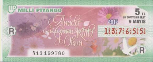 Milli Piyango Bileti: 9 Mayıs 2015, R, (1/4) Dörtte Bir Bilet / Anneler Günü