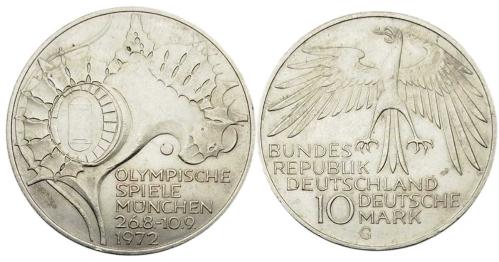 Almanya 10 Mark, 1972 Gümüş 15.50 gr XX Yaz Olimpiyat Oyunları, Münih 1972 - Stadyum